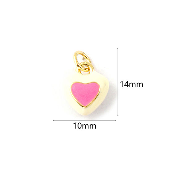 Image de 2 Pcs Breloques La Saint Valentin Respectueux de la Nature en Laiton Plaqué Or Véritable 18K Rose Émail Cœur 14mm x 10mm