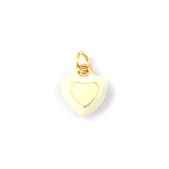 Image de 2 Pcs Breloques La Saint Valentin Respectueux de la Nature en Laiton Plaqué Or Véritable 18K Beige Émail Cœur 14mm x 10mm