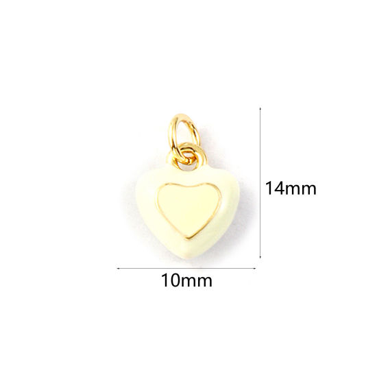 Image de 2 Pcs Breloques La Saint Valentin Respectueux de la Nature en Laiton Plaqué Or Véritable 18K Beige Émail Cœur 14mm x 10mm