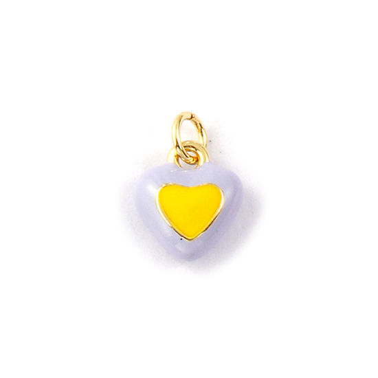 Image de 2 Pcs Breloques La Saint Valentin Respectueux de la Nature en Laiton Plaqué Or Véritable 18K Jaune Émail Cœur 14mm x 10mm