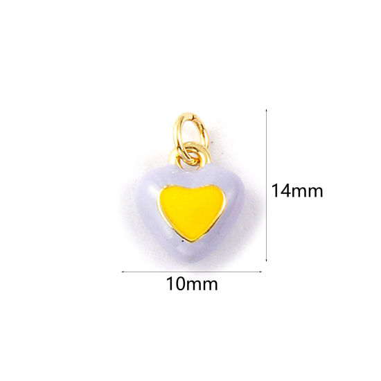 Image de 2 Pcs Breloques La Saint Valentin Respectueux de la Nature en Laiton Plaqué Or Véritable 18K Jaune Émail Cœur 14mm x 10mm