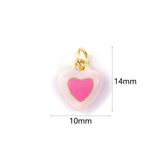 Image de 2 Pcs Breloques La Saint Valentin Respectueux de la Nature en Laiton Plaqué Or Véritable 18K Rose Émail Cœur 14mm x 10mm