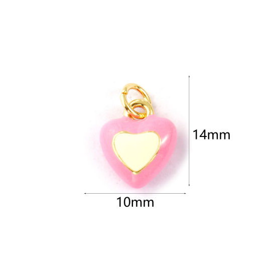 Image de 2 Pcs Breloques La Saint Valentin Respectueux de la Nature en Laiton Plaqué Or Véritable 18K Beige Émail Cœur 14mm x 10mm