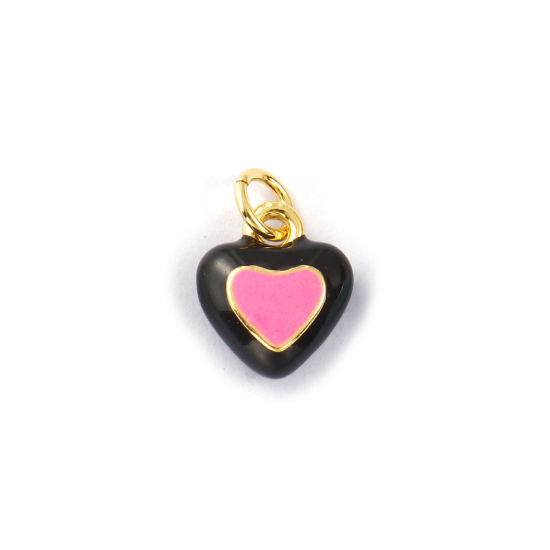 Image de 2 Pcs Breloques La Saint Valentin Respectueux de la Nature en Laiton Plaqué Or Véritable 18K Rose Émail Cœur 14mm x 10mm