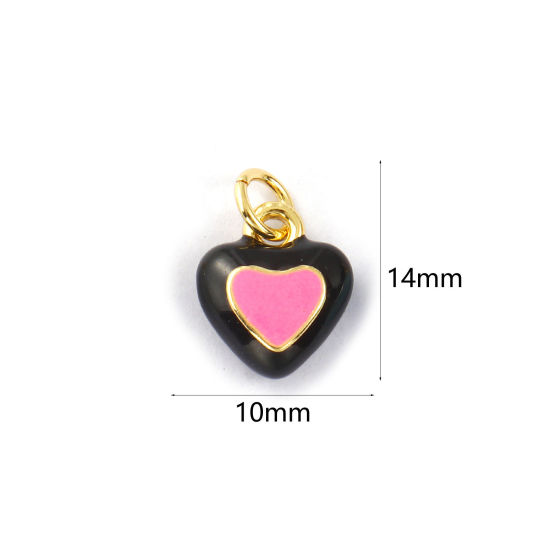 Image de 2 Pcs Breloques La Saint Valentin Respectueux de la Nature en Laiton Plaqué Or Véritable 18K Rose Émail Cœur 14mm x 10mm