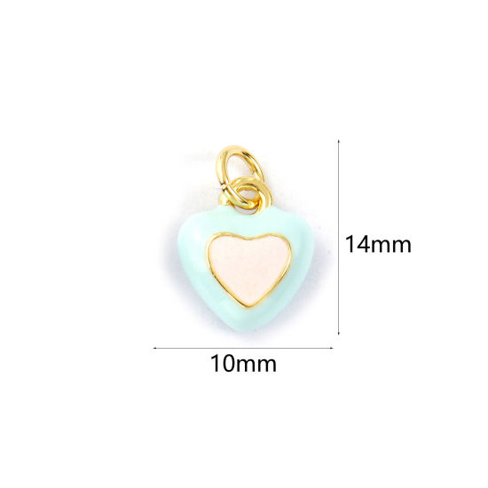 Image de 2 Pcs Breloques La Saint Valentin Respectueux de la Nature en Laiton Plaqué Or Véritable 18K Bleu Clair Émail Cœur 14mm x 10mm