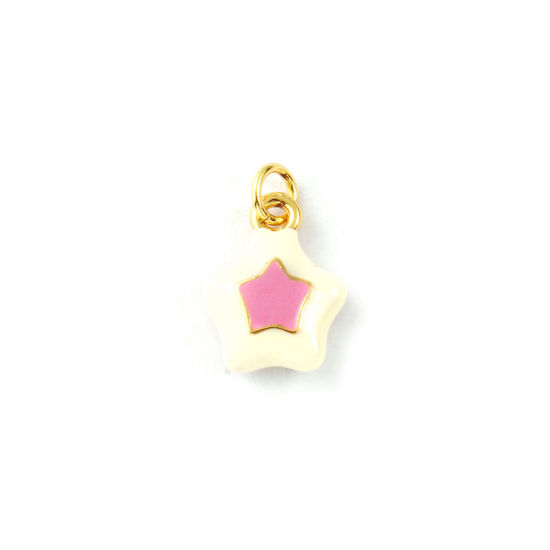 Image de 2 Pcs Breloques Galaxie Respectueux de la Nature en Laiton Plaqué Or Véritable 18K Rose Émail Etoile 18mm x 11.5mm