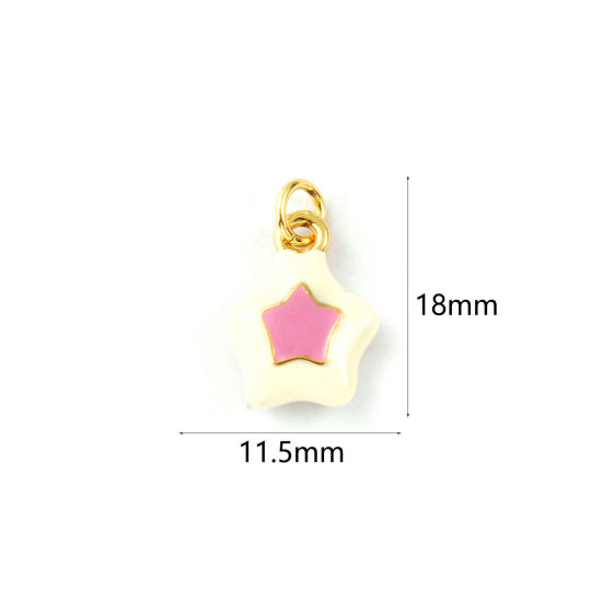 Image de 2 Pcs Breloques Galaxie Respectueux de la Nature en Laiton Plaqué Or Véritable 18K Rose Émail Etoile 18mm x 11.5mm