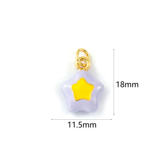 Image de 2 Pcs Breloques Galaxie Respectueux de la Nature en Laiton Plaqué Or Véritable 18K Violet Émail Etoile 18mm x 11.5mm
