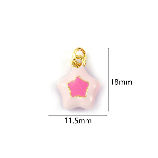 Image de 2 Pcs Breloques Galaxie Respectueux de la Nature en Laiton Plaqué Or Véritable 18K Rose Émail Etoile 18mm x 11.5mm