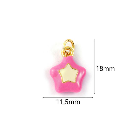 Image de 2 Pcs Breloques Galaxie Respectueux de la Nature en Laiton Plaqué Or Véritable 18K Rose Émail Etoile 18mm x 11.5mm