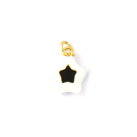 Image de 2 Pcs Breloques Galaxie Respectueux de la Nature en Laiton Plaqué Or Véritable 18K Noir Émail Etoile 18mm x 11.5mm
