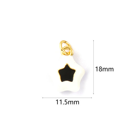 Image de 2 Pcs Breloques Galaxie Respectueux de la Nature en Laiton Plaqué Or Véritable 18K Noir Émail Etoile 18mm x 11.5mm