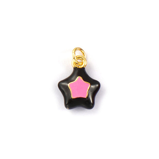 Image de 2 Pcs Breloques Galaxie Respectueux de la Nature en Laiton Plaqué Or Véritable 18K Rose Émail Etoile 18mm x 11.5mm