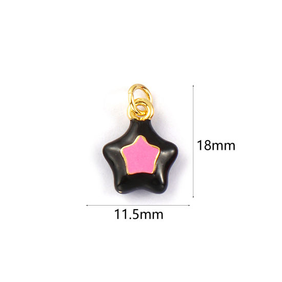 Image de 2 Pcs Breloques Galaxie Respectueux de la Nature en Laiton Plaqué Or Véritable 18K Rose Émail Etoile 18mm x 11.5mm