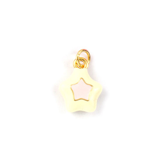 Image de 2 Pcs Breloques Galaxie Respectueux de la Nature en Laiton Plaqué Or Véritable 18K Beige Émail Etoile 18mm x 11.5mm