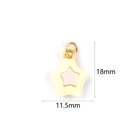 Image de 2 Pcs Breloques Galaxie Respectueux de la Nature en Laiton Plaqué Or Véritable 18K Beige Émail Etoile 18mm x 11.5mm