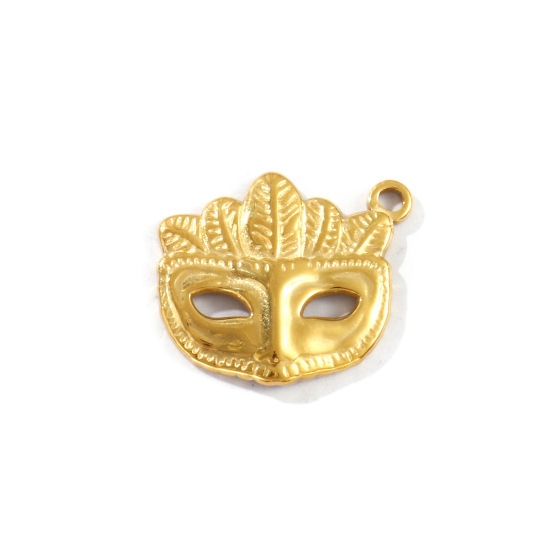Immagine di 2 Pz Placcatura Sottovuoto PVD Ecologica Impermeabile Anti-Ossidante Ipoallergenico 304 Acciaio Inossidabile Ciondoli 18K Vero Oro Placcato Maschera 21mm x 18mm