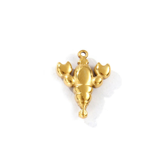 Immagine di 2 Pz Placcatura Sottovuoto PVD Ecologica Impermeabile Anti-Ossidante Ipoallergenico 304 Acciaio Inossidabile Gioielli Oceanici Ciondoli 18K Vero Oro Placcato Aragosta 17.5mm x 14mm