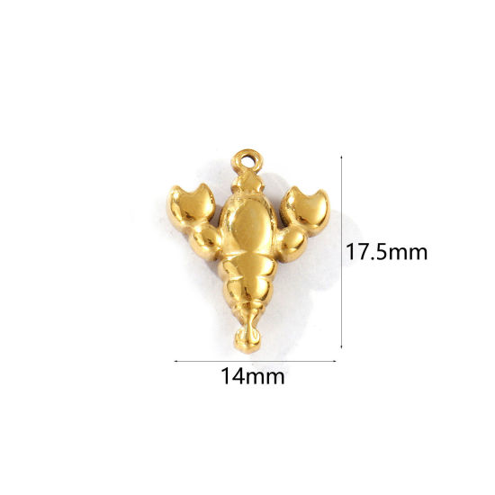 Immagine di 2 Pz Placcatura Sottovuoto PVD Ecologica Impermeabile Anti-Ossidante Ipoallergenico 304 Acciaio Inossidabile Gioielli Oceanici Ciondoli 18K Vero Oro Placcato Aragosta 17.5mm x 14mm