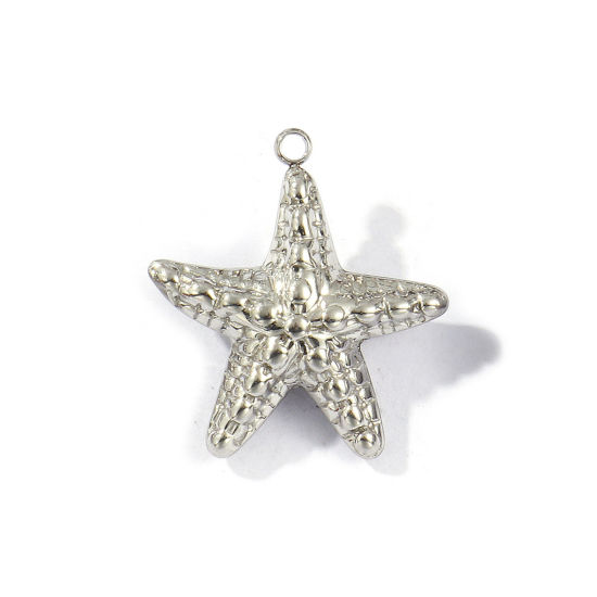 1 個 エコフレンドリー 304ステンレス鋼 海ジュエリー ペンダント シルバートーン ヒトデ 中空 3.4cm x 3.1cm、 の画像