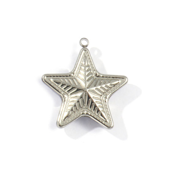 1 個 エコフレンドリー 304ステンレス鋼 ペンダント シルバートーン 五芒星 中空 3.7cm x 3.4cm、 の画像