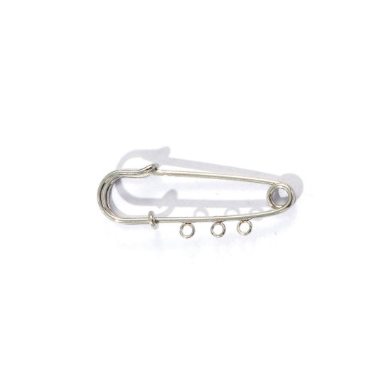 Picture of 5 PCs Eco-friendly 304 Stainless Steel Safety Pin Brooches Silver Tone With Loop 5cm x 2cm