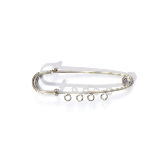 Picture of 5 PCs Eco-friendly 304 Stainless Steel Safety Pin Brooches Silver Tone With Loop 6cm x 2cm