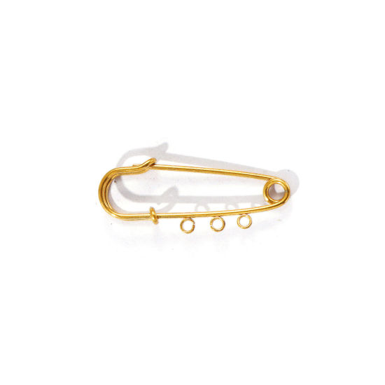 Picture of 5 PCs Vacuum Plating 304 Stainless Steel Safety Pin Brooches 18K Gold Plated With Loop 5cm x 2cm