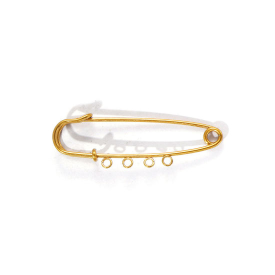 Picture of 5 PCs Vacuum Plating 304 Stainless Steel Safety Pin Brooches 18K Gold Plated With Loop 6cm x 2cm