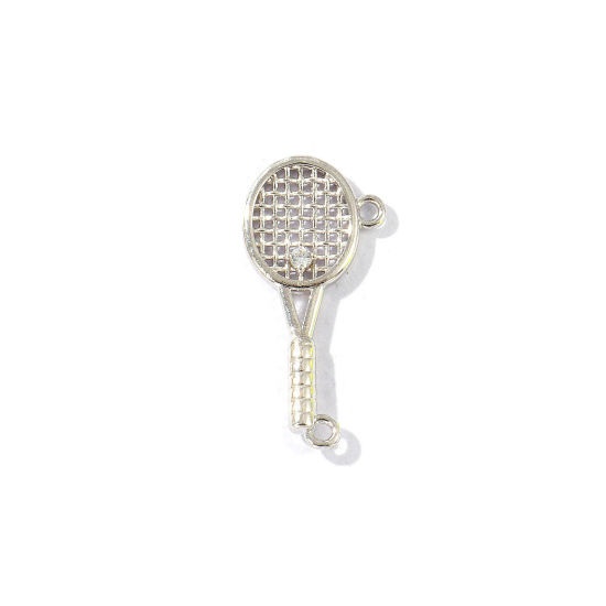 Imagen de 2 Unidades Latón Deporte Conectores Dijes Colgantes Platino Chapado Raqueta de Tenis Micro Pave Claro Circón Artificial 24mm x 12mm