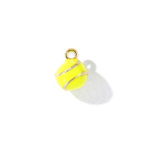 Imagen de 2 Unidades Latón Deporte Colgantes Chapado en Oro de 18K Amarillo Fluorescente Esmalte Pelota de Tenis 3D 9mm x 7mm