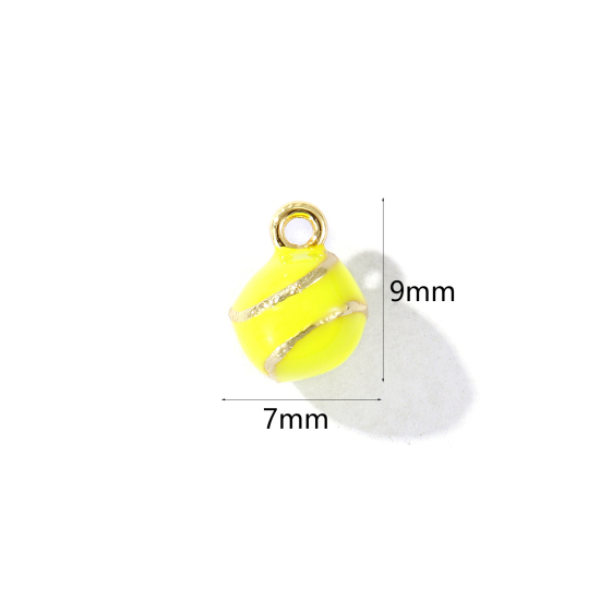Imagen de 2 Unidades Latón Deporte Colgantes Chapado en Oro de 18K Amarillo Fluorescente Esmalte Pelota de Tenis 3D 9mm x 7mm