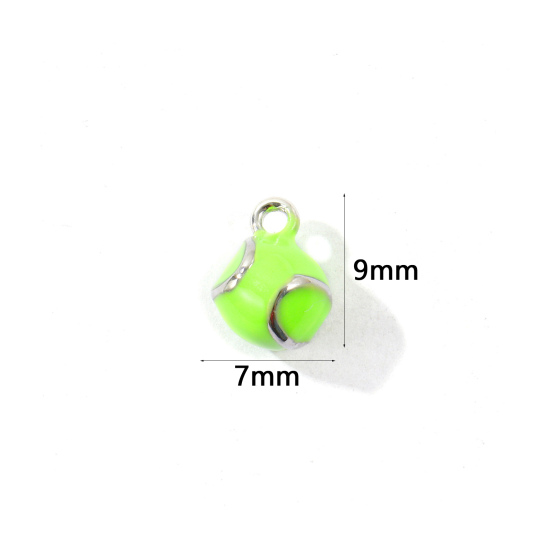Imagen de 2 Unidades Latón Deporte Colgantes Platino Chapado Amarillo Fluorescente Esmalte Pelota de Tenis 3D 9mm x 7mm