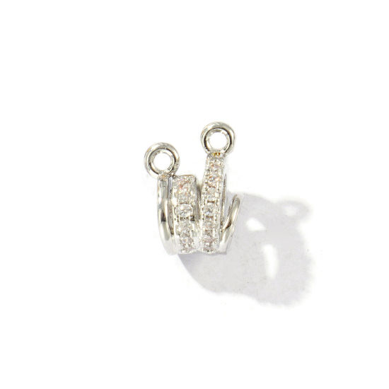 Image de 2 Pcs Perle Bélière avec Boucle Accessories pour DIY Fabrication de Bijoux en Laiton Plaqué Platine Micro Pave à Zircone Cubique Clair 13mm x 10mm