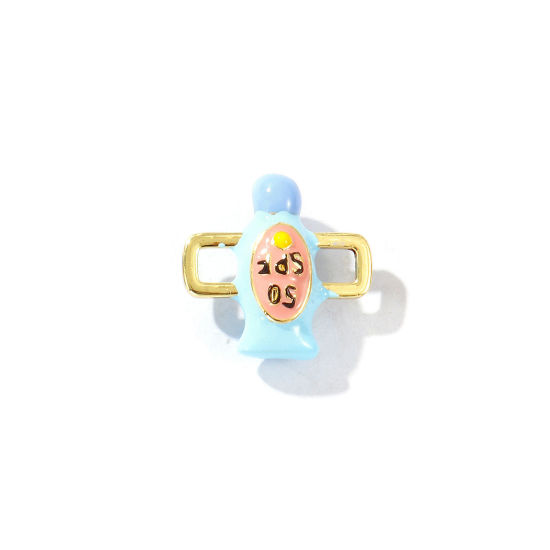 Bild von 2 Stück Messing Reise Steckverbinder Charms Anhänger 18K Vergoldet Bunt Emaille Sonnencreme 3D 17mm x 17mm