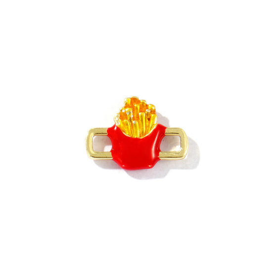 Bild von 2 Stück Messing Steckverbinder Charms Anhänger 18K Vergoldet Rot Emaille Pommes Frites 3D 19mm x 14mm