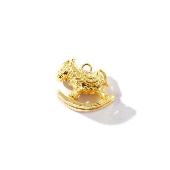 Immagine di 2 Pz Ottone Ciondoli Placcato Oro 18K Cavallo in Legno 3D 16mm x 13mm