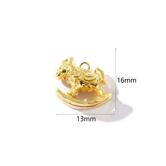 Immagine di 2 Pz Ottone Ciondoli Placcato Oro 18K Cavallo in Legno 3D 16mm x 13mm