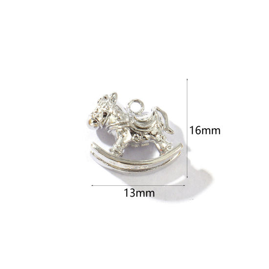 Immagine di 2 Pz Ottone Ciondoli Platino Placcato Cavallo in Legno 3D 16mm x 13mm