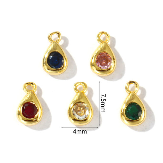 Imagen de 5 Unidades Latón Geométrico Colgantes Chapado en Oro de 18K Gota Color mezclado Rhinestone 7.5mm x 4mm