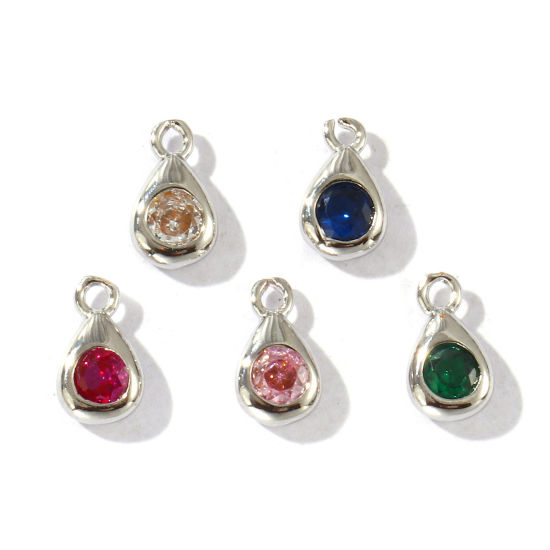 Imagen de 5 Unidades Latón Geométrico Colgantes Platino Chapado Gota Color mezclado Rhinestone 7.5mm x 4mm