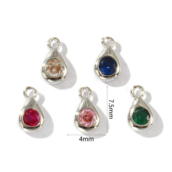 Imagen de 5 Unidades Latón Geométrico Colgantes Platino Chapado Gota Color mezclado Rhinestone 7.5mm x 4mm