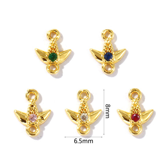 Imagen de 5 Unidades Latón Colección Flora Conectores Dijes Colgantes Chapado en Oro de 18K Hoja Color mezclado Rhinestone 8mm x 6.5mm