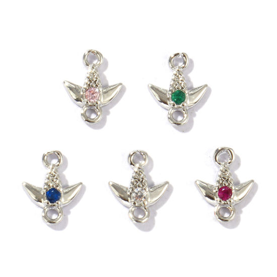 Imagen de 5 Unidades Latón Colección Flora Conectores Dijes Colgantes Platino Chapado Hoja Color mezclado Rhinestone 8mm x 6.5mm