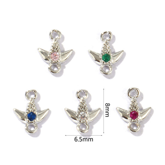 Imagen de 5 Unidades Latón Colección Flora Conectores Dijes Colgantes Platino Chapado Hoja Color mezclado Rhinestone 8mm x 6.5mm