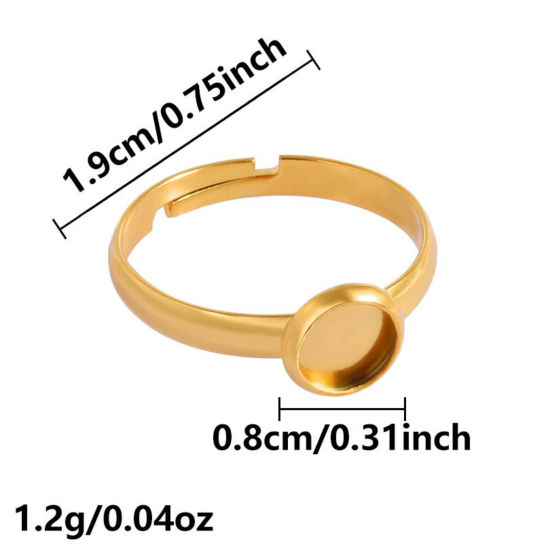 5 個 エコフレンドリー PVD 304ステンレス鋼 オープンタイプ 調整可能 リング 指輪 18Kリアルゴールドメッキ 台座付 ( 6mmに合う) 17mm (日本サイズ約13号)、 の画像