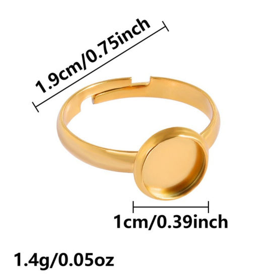 5 個 エコフレンドリー PVD 304ステンレス鋼 オープンタイプ 調整可能 リング 指輪 18Kリアルゴールドメッキ 台座付 ( 8mmに合う) 17mm (日本サイズ約13号)、 の画像