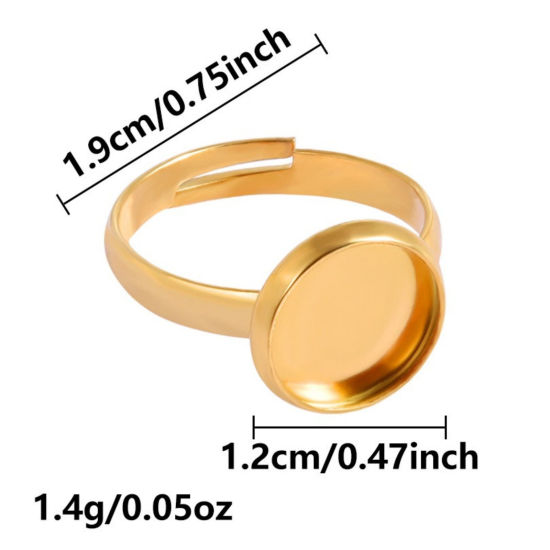 5 個 エコフレンドリー PVD 304ステンレス鋼 オープンタイプ 調整可能 リング 指輪 18Kリアルゴールドメッキ 台座付 ( 10mmに合う) 17mm (日本サイズ約13号)、 の画像