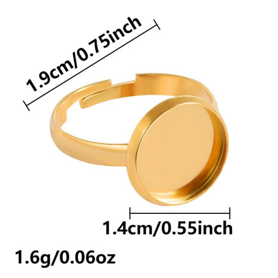 5 個 エコフレンドリー PVD 304ステンレス鋼 オープンタイプ 調整可能 リング 指輪 18Kリアルゴールドメッキ 台座付 ( 12mmに合う) 17mm (日本サイズ約13号)、 の画像